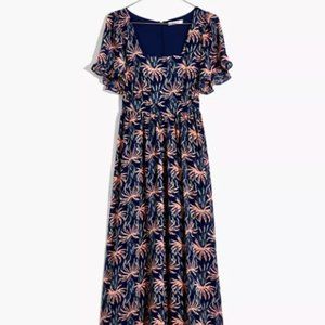 Madewell Tie-Back Palm Print Midi Dress